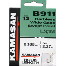 Kamasan B911 Hooks To Nylon Barbless wide gape swept point (light) Size 12