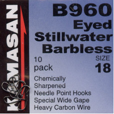 Kamasan B960 Hooks Eyed Stillwater Barbless Hook Size 18