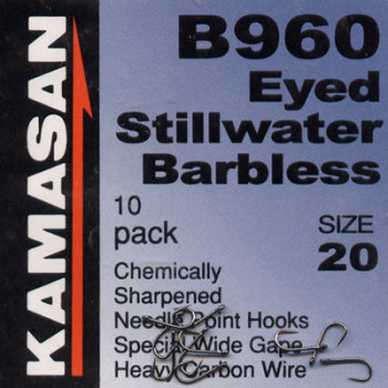 Kamasan B960 Hooks Eyed Stillwater Barbless Hook Size 20