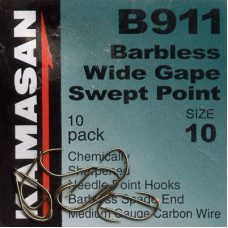 Kamasan B911 Barbless Wide Gape Swept Point Fishing Hook Size 10