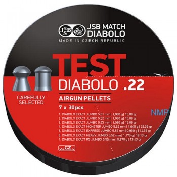 JSB Exact Jumbo test tin of diabolo .22 calibre airgun pellets 7 x 30 pellets total 210 in tin