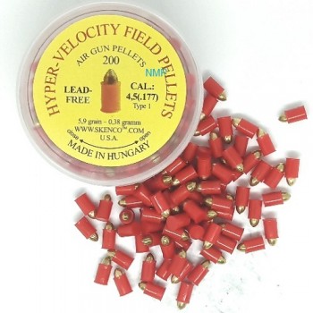 Skenco Hyper Velocity Field Pellets .177 Calibre, 5.4 Grains, lead free Pointed Orange, Red Stinger, tub of 200 For Standard Guns