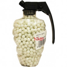 1600 x 6mm BB WHITE BUDGET 0.12g PLASTIC BULLETS IN HAND GRENADE DESIGN BOTTLE