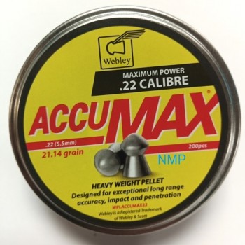 Webley AccuMAX Heavyweight Airgun Pellets 5.50mm 21.14 Grains Tin 200 .22 calibre